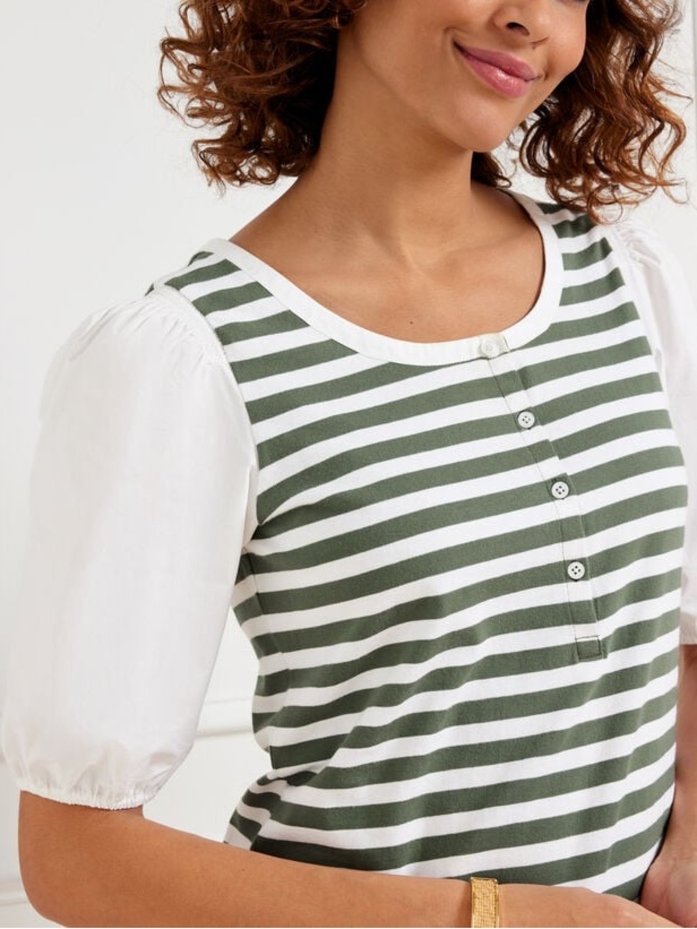 Talbots Navy and White Striped Puff-Sleeve Tee - Picture 2 of 8